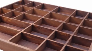 Collection Display Box wooden 28 compartments brown close up