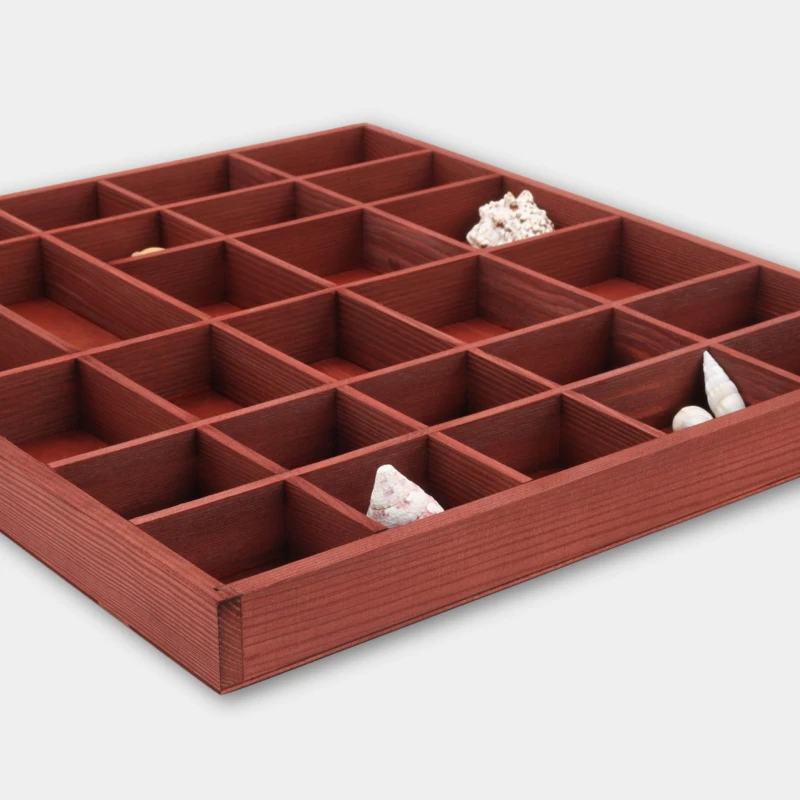 Bordowy organizer drewniany na 28 przegródek – loft, skandynawski styl
